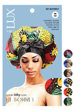QFITT LUX Luxury Silky Satin Tie Bonnet - PATTERN, Sareya Beauty Supply Store near me